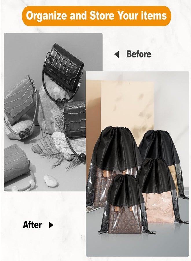 PLMMOUT 12 PCS Dust Bags for Handbags,Dustproof Drawstring Bags in 4 Size,Breathable Non Woven Fabric Purse Dust Bag,Storage Bags for Handbags Shoes Purses,Black - Image 3